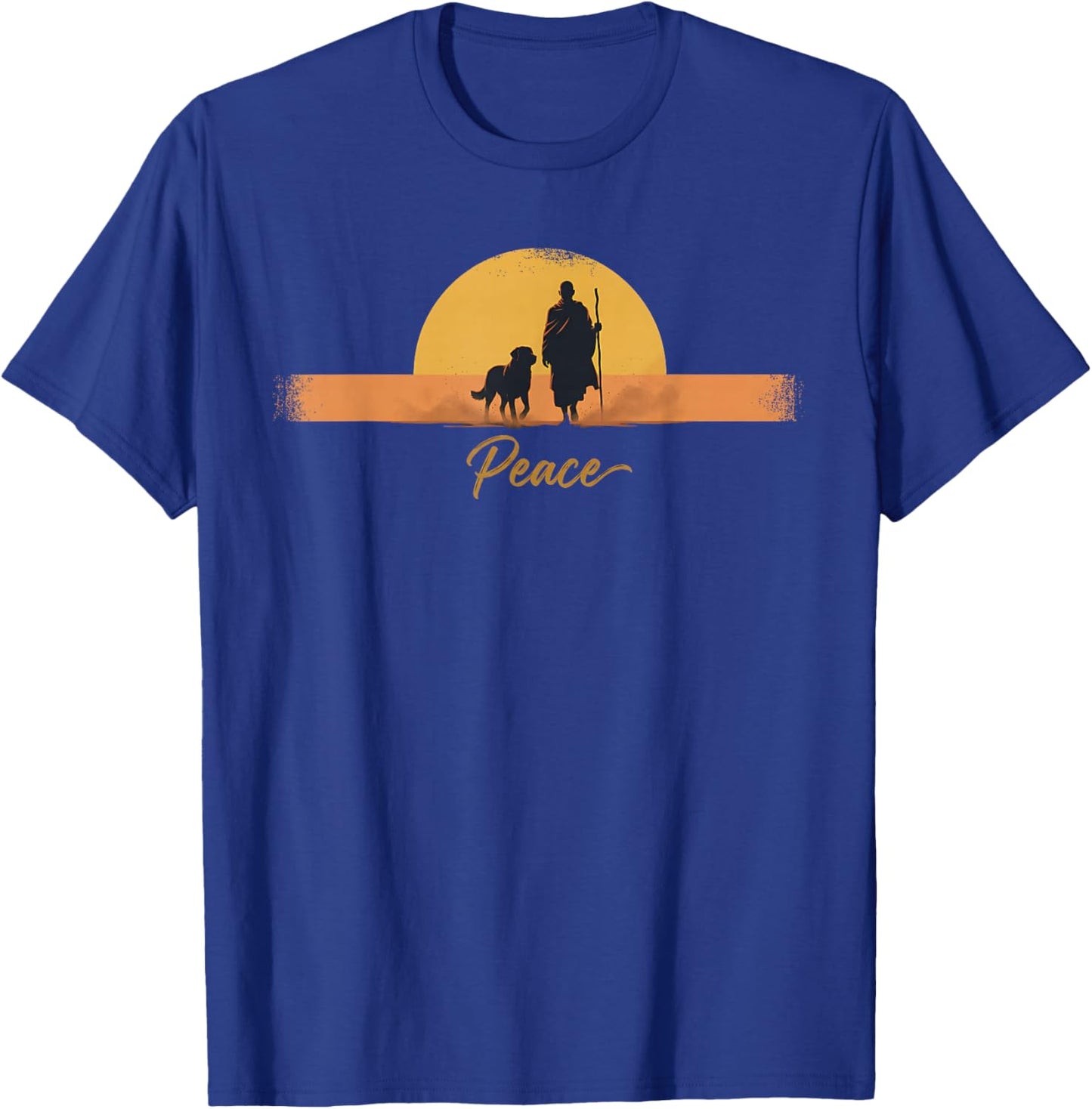 Peace Minimalist Zen Art Walk for Peace Monks with Aloka Dog T-Shirt - T-Shirt | Royal