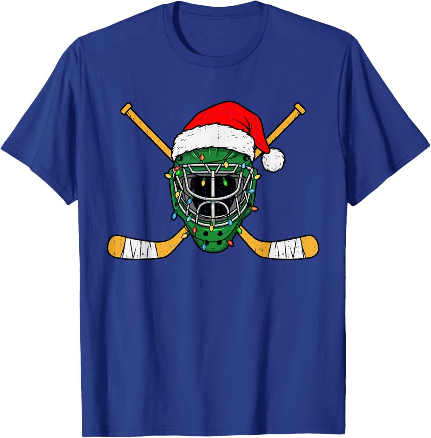 Christmas Hockey Helmet Lights Santa Xmas Men Teen Boys Kids T-Shirt - T-Shirt | Royal
