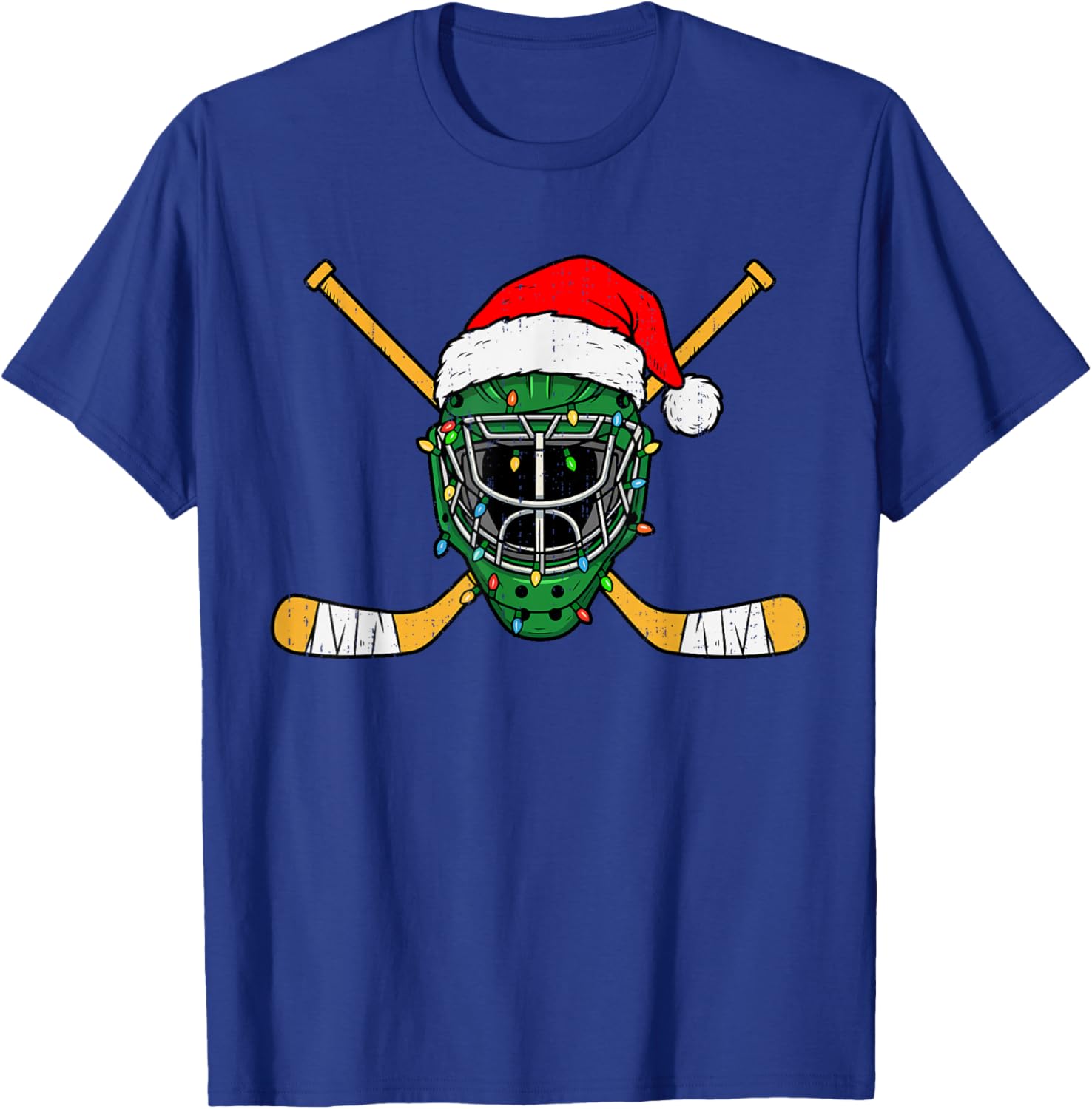 Christmas Hockey Helmet Lights Santa Xmas Men Teen Boys Kids T-Shirt - T-Shirt | Royal