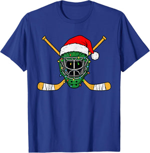 Christmas Hockey Helmet Lights Santa Xmas Men Teen Boys Kids T-Shirt - T-Shirt | Royal