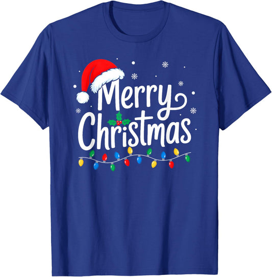 Merry Christmas for Family Men Women Santa Hat Xmas Pajamas T-Shirt - T-Shirt | Royal