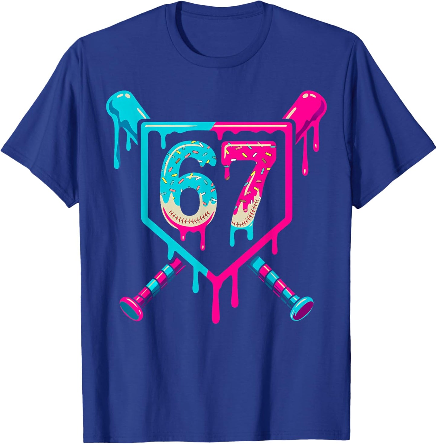 Retro Baseball Ice Cream Drip Number 67 Player 67th Birthday T-Shirt - T-Shirt | Royal