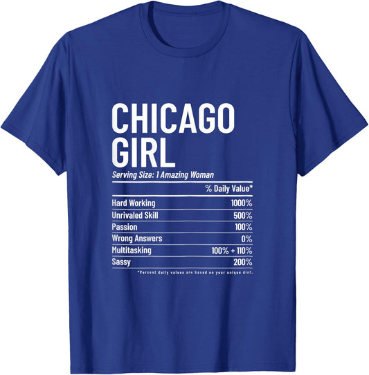 Chicago Illinois Vintage Pride Girl Funny T-Shirt - T-Shirt | Royal