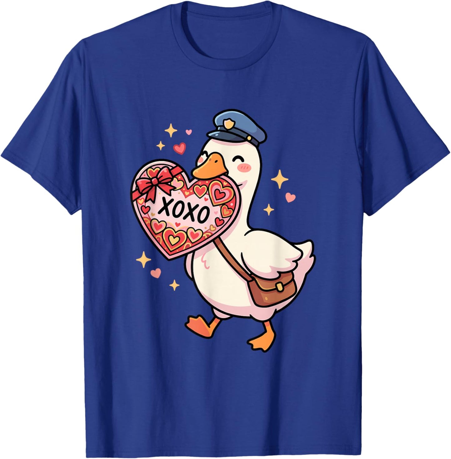 Cute Goose Mailman Valentine's Day XOXO Heart Love T-Shirt - T-Shirt | Royal