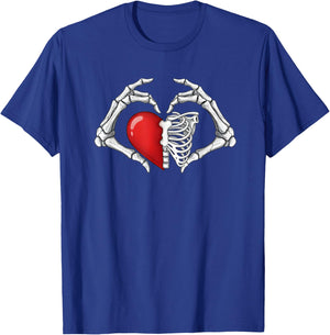Valentine Skull Skeleton Hand Holding Red Heart Love Girls T-Shirt - T-Shirt | Royal