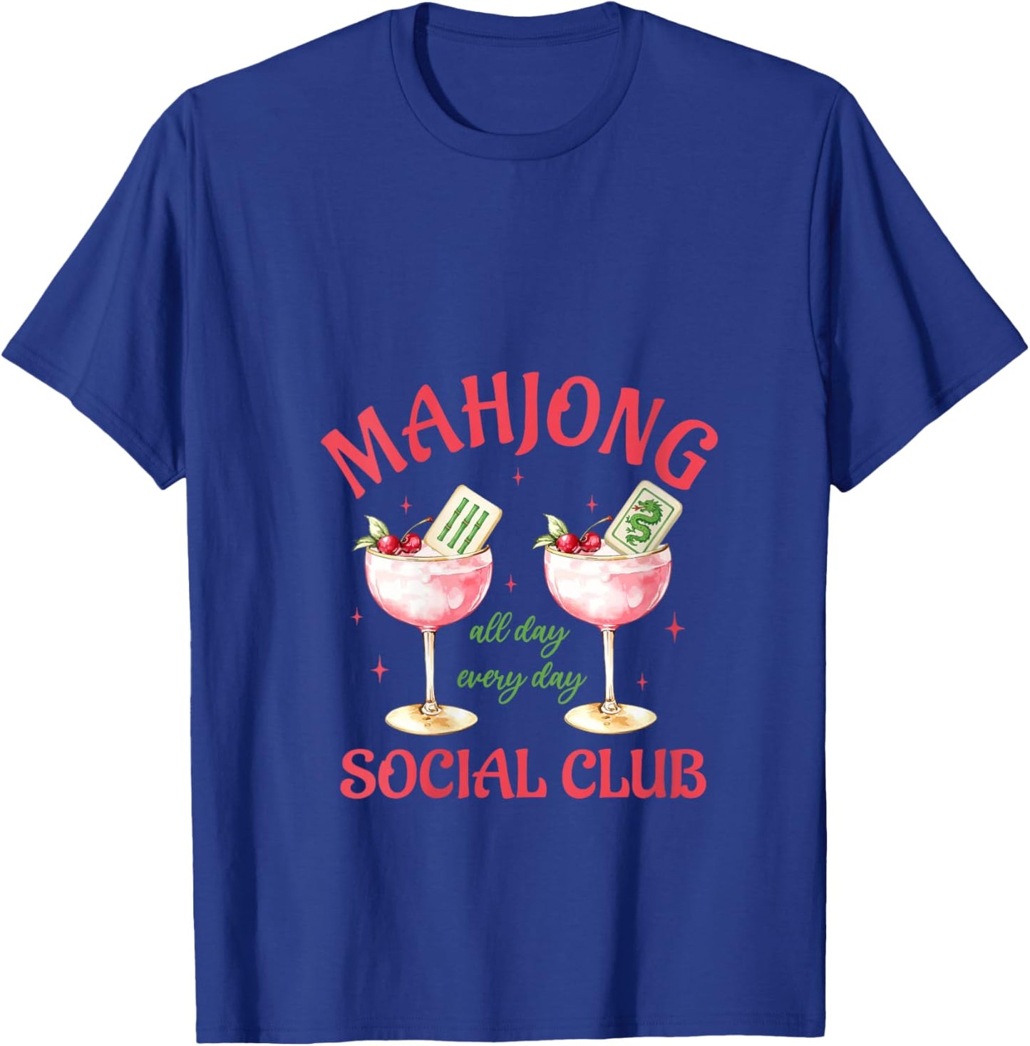Women's Mahjong Social Club Aesthetic Pink Cocktails Mahjong Lover V-Neck T-Shirt - T-Shirt | Royal