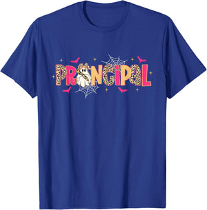 Principal Ghost Pencil Bow Leopard Funny Halloween Costumes T-Shirt - T-Shirt | Royal