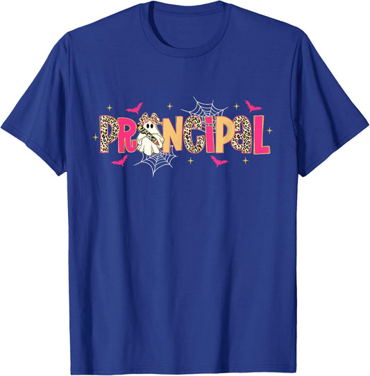 Principal Ghost Pencil Bow Leopard Funny Halloween Costumes T-Shirt - T-Shirt | Royal