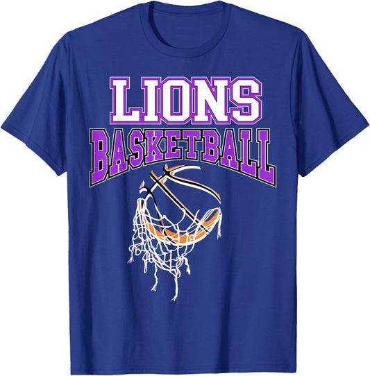 Lions Basketball Mom Purple Lion Pride School Spirit Game T-Shirt - T-Shirt | Royal