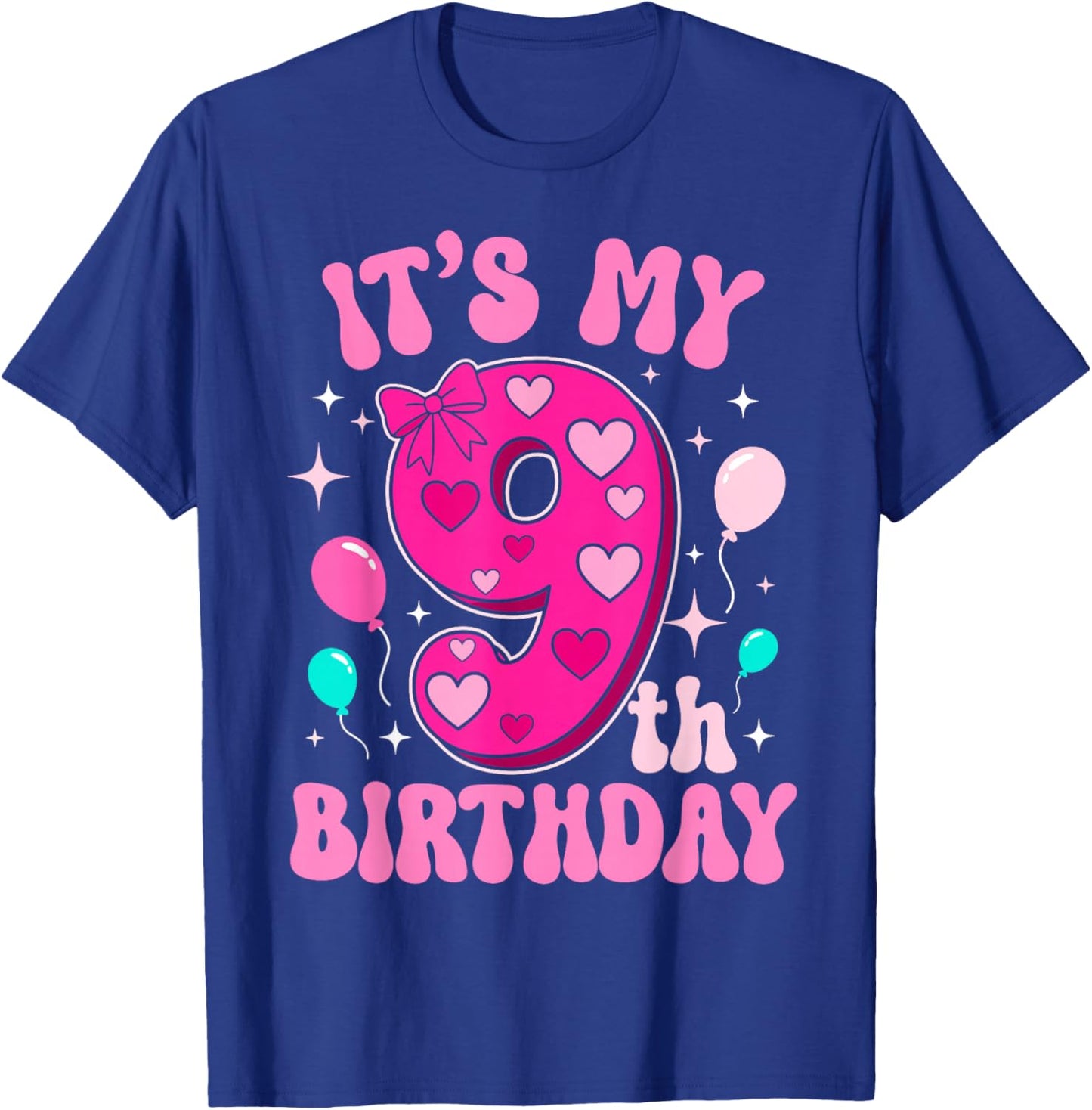 9 Year Old Pink Coquette Bow It's My 9th Birthday Girl T-Shirt - T-Shirt | Royal