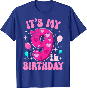 9 Year Old Pink Coquette Bow It's My 9th Birthday Girl T-Shirt - T-Shirt | Royal