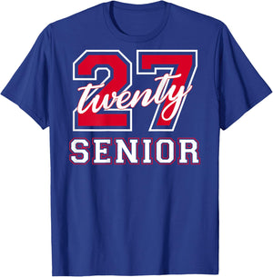 Senior Class of 2027 Graduation Red and White on The Back T-Shirt - T-Shirt | Royal