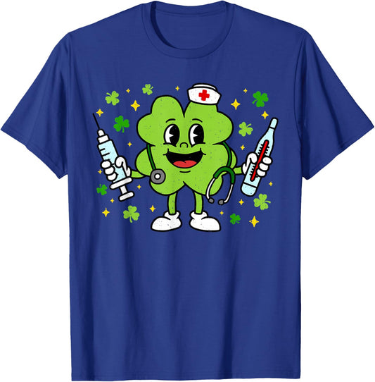 Nurse Shamrock St Patricks Day Saint Pattys Scrub Top Women T-Shirt - T-Shirt | Royal