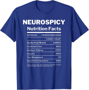 Neurospicy Nutrition Facts Autism Awareness Autistic Puzzle T-Shirt - T-Shirt | Royal