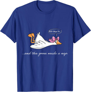 Funny 100 Days in Goose Needs A Nap 100th Day of School Kids T-Shirt - T-Shirt | Royal