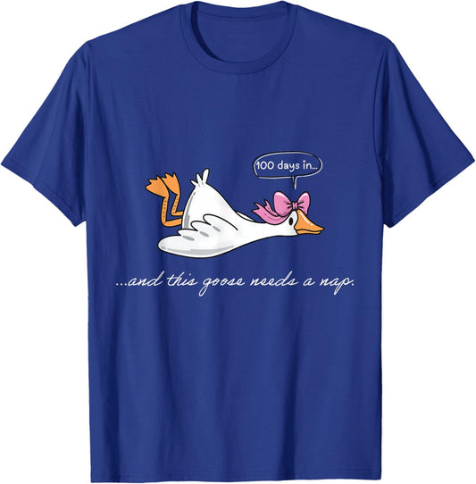 Funny 100 Days in Goose Needs A Nap 100th Day of School Kids T-Shirt - T-Shirt | Royal