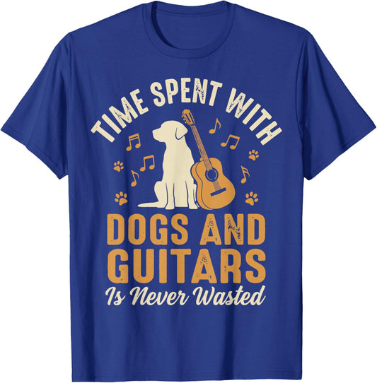 Time Spent with Dogs and Guitars is Never Wasted T-Shirt - T-Shirt | Royal