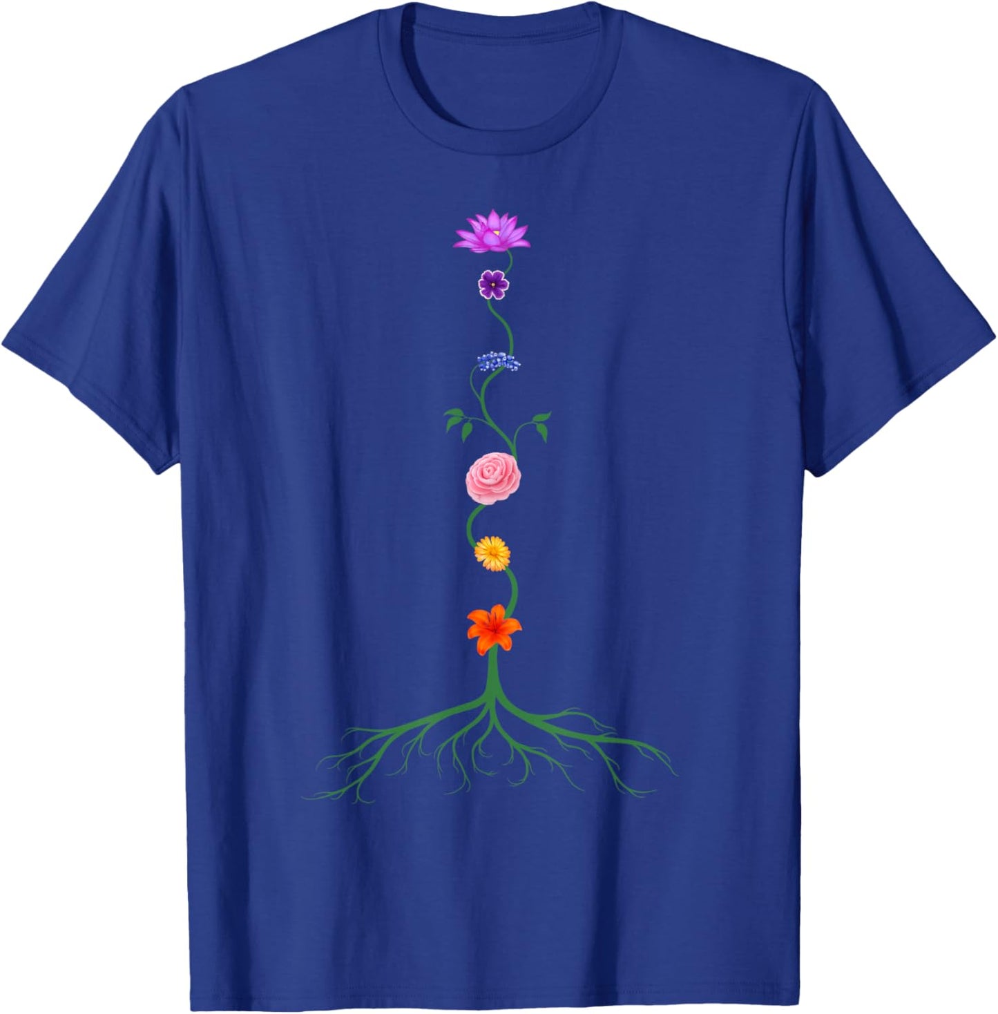 Seven Chakras as Chakra Colored Flowers, Yoga and Meditation T-Shirt - T-Shirt | Royal