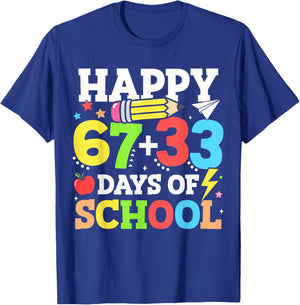 Happy 67 33 Days of School 100th Day of School Kids Teacher T-Shirt - T-Shirt | Royal
