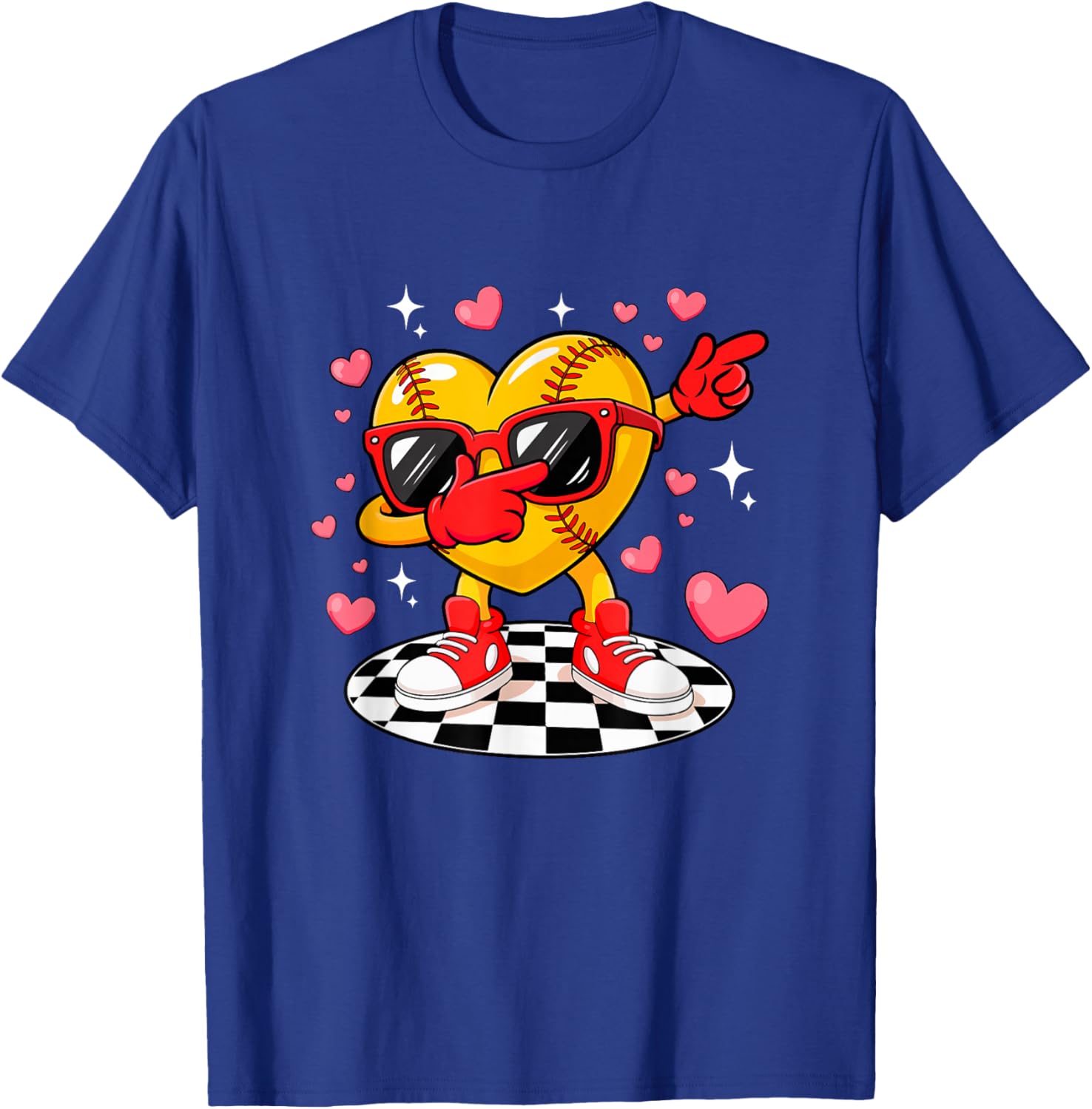 Dabbing Heart Sunglasses Valentine Softball Player Team T-Shirt - T-Shirt | Royal