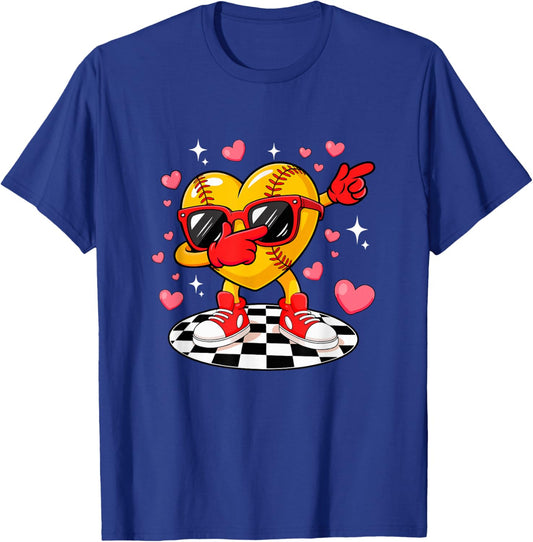 Dabbing Heart Sunglasses Valentine Softball Player Team T-Shirt - T-Shirt | Royal