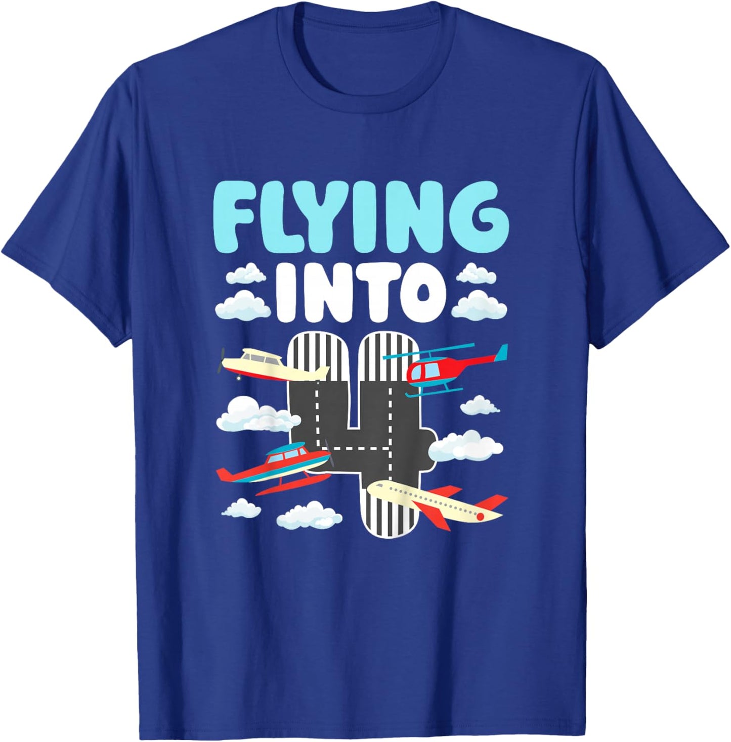 4th Airplane Birthday Party 4 Year Old Pilot Birthday T-Shirt - T-Shirt | Royal