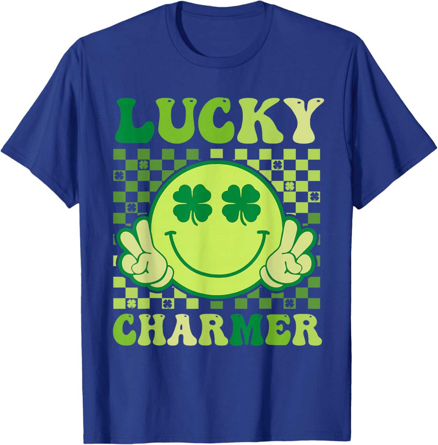 Lucky Charmer Retro Smile Face Shamrock St Patricks Day T-Shirt - T-Shirt | Royal