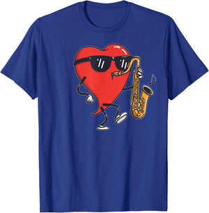 Saxophone Heart Player Saxist Sax Valentine's Day Sunglasses T-Shirt - T-Shirt | Royal