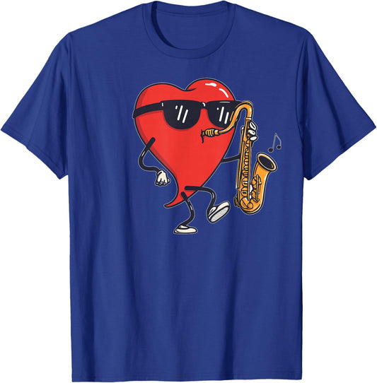 Saxophone Heart Player Saxist Sax Valentine's Day Sunglasses T-Shirt - T-Shirt | Royal