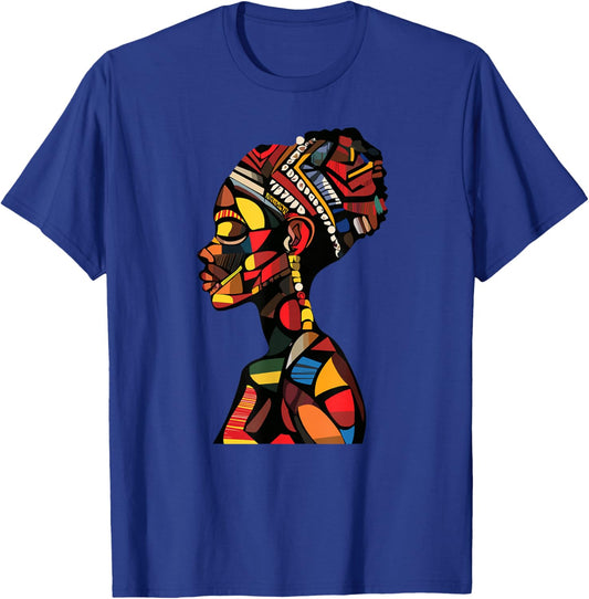 African Queen Profile Colorful Afrocentric Woman T-Shirt - T-Shirt | Royal