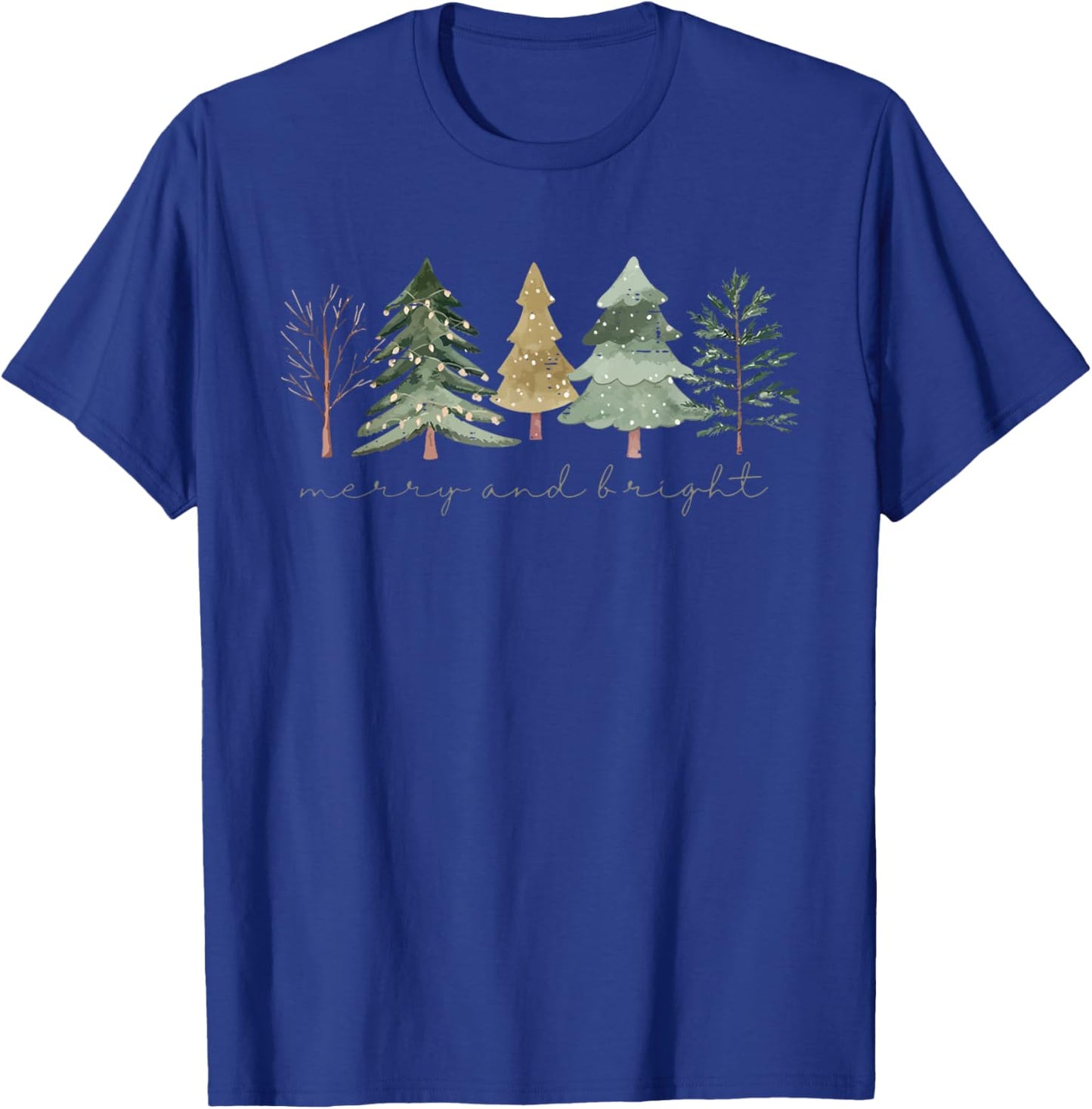 Vintage Merry and Bright Christmas Tree Cute Xmas Holiday T-Shirt - T-Shirt | Royal