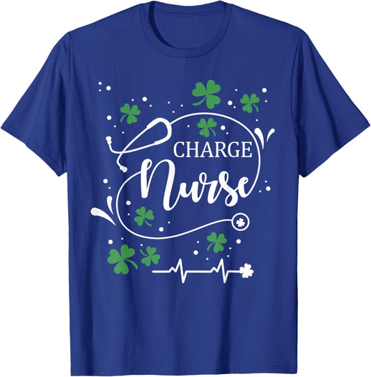 St Patrick's Day Charge Nurse Irish Shamrock St Paddy T-Shirt - T-Shirt | Royal