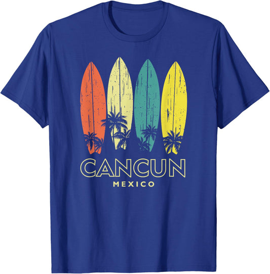 Cancun Mexico Retro Surfboards Vintage Boys Girls Souvenir T-Shirt - T-Shirt | Royal