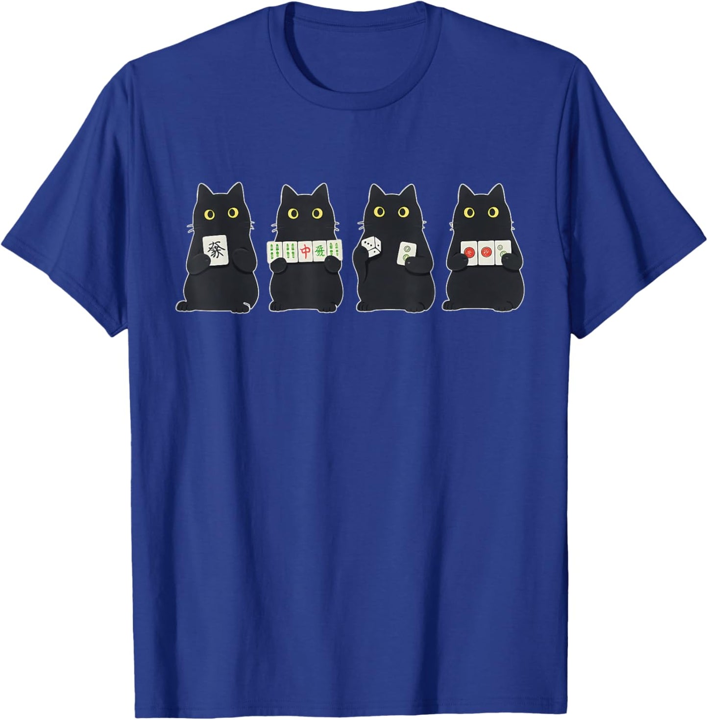 Black Cat Playing Mahjong Chinese Tile Game Mahjong Lover T-Shirt - T-Shirt | Royal
