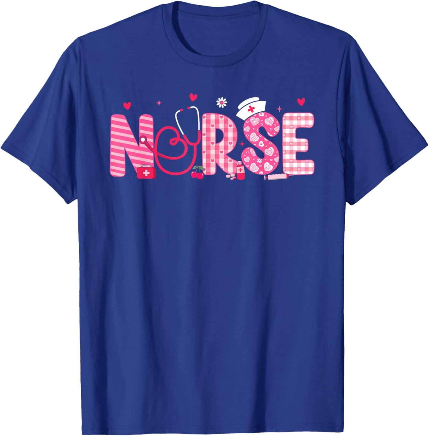 Nurse Valentines Day Scrub Top Nursing Women Girls Kids T-Shirt - T-Shirt | Royal