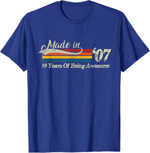 19th Birthday Gift Made in 2007 19 Years of Being Awesome T-Shirt - T-Shirt | Royal