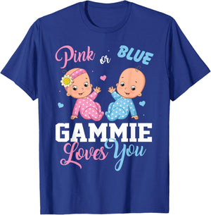 Pink Or Blue Gammie Loves You Gender Reveal Party T-Shirt - T-Shirt | Royal