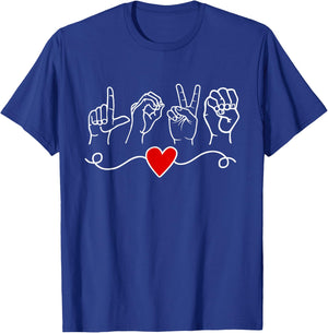 Valentines Day I Love You Hand Sign ASL Heart Women Men T-Shirt - T-Shirt | Royal