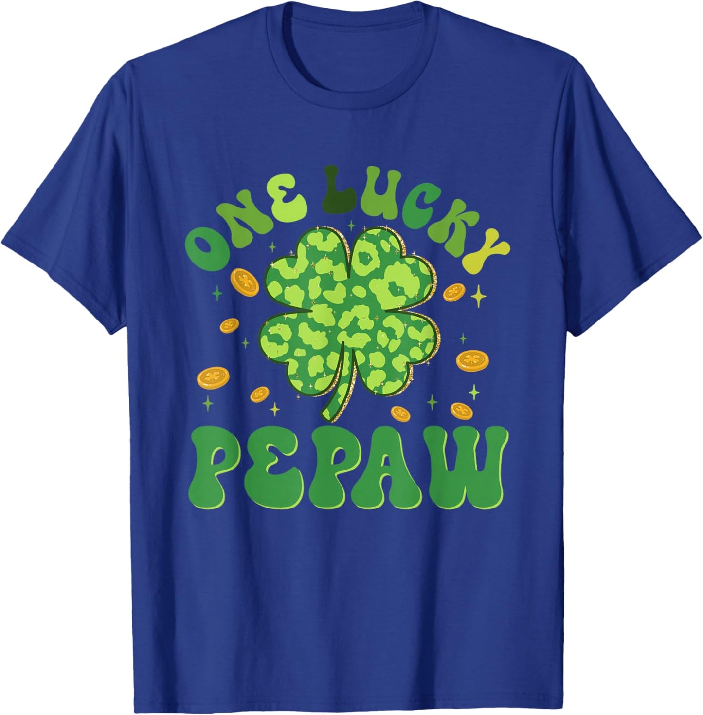 St Patricks Day Family Matching Groovy One Lucky Pepaw T-Shirt - T-Shirt | Royal