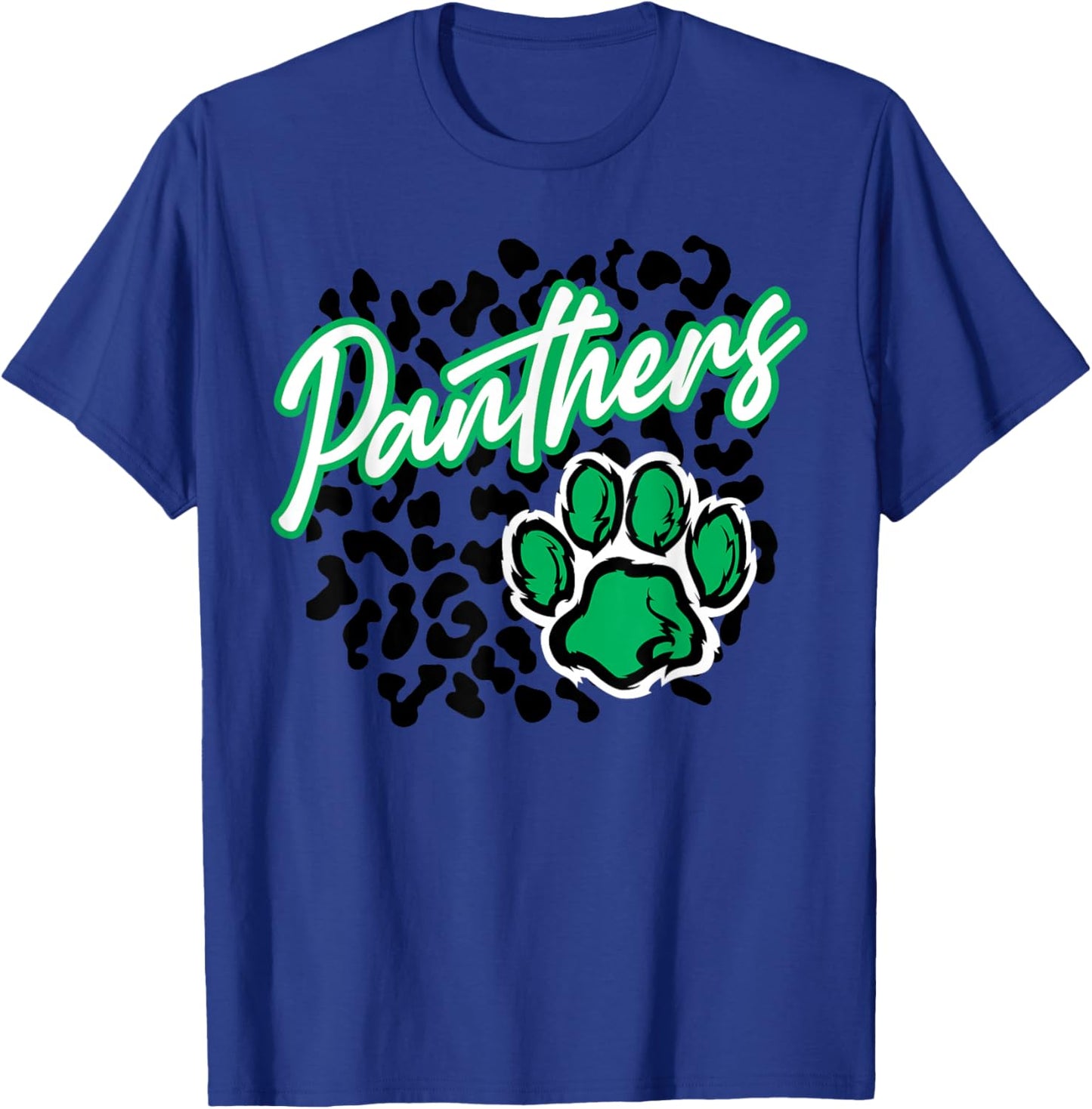 Panthers Leopard Print Paw Green Panther Pride School Spirit T-Shirt - T-Shirt | Royal