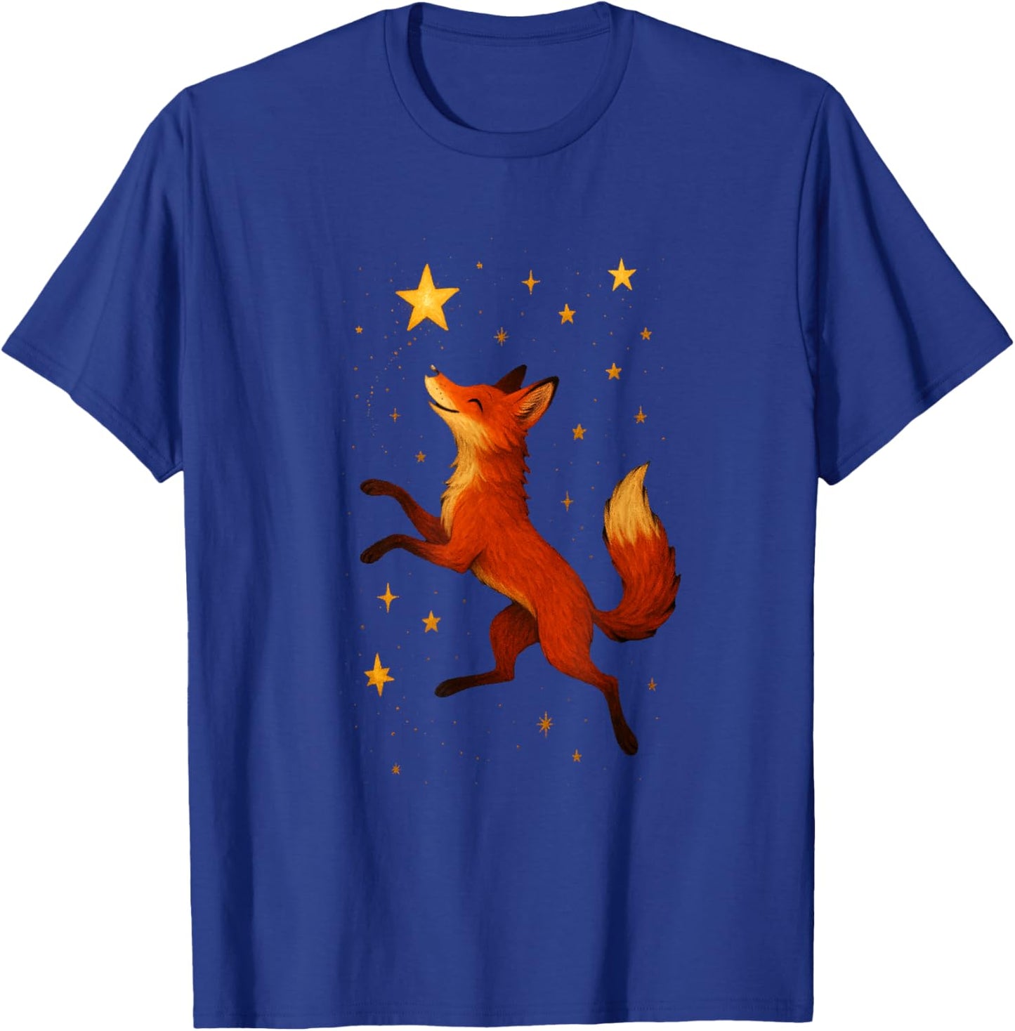 Dancing Fox Under Stars Playful Woodland Night Scene Art T-Shirt - T-Shirt | Royal