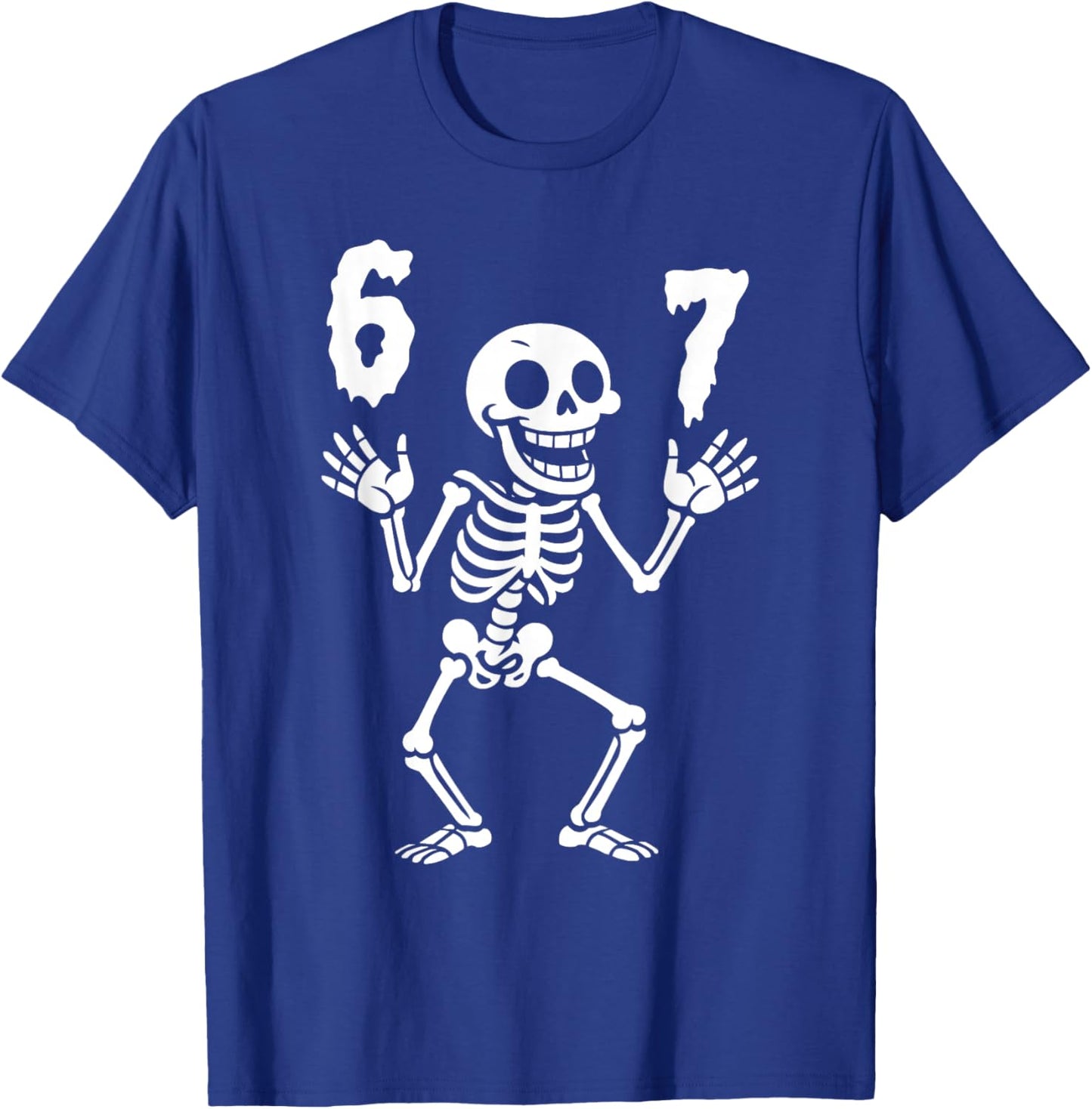 Funny Six Seven Skeleton Halloween 6 7 Meme T-Shirt - T-Shirt | Royal