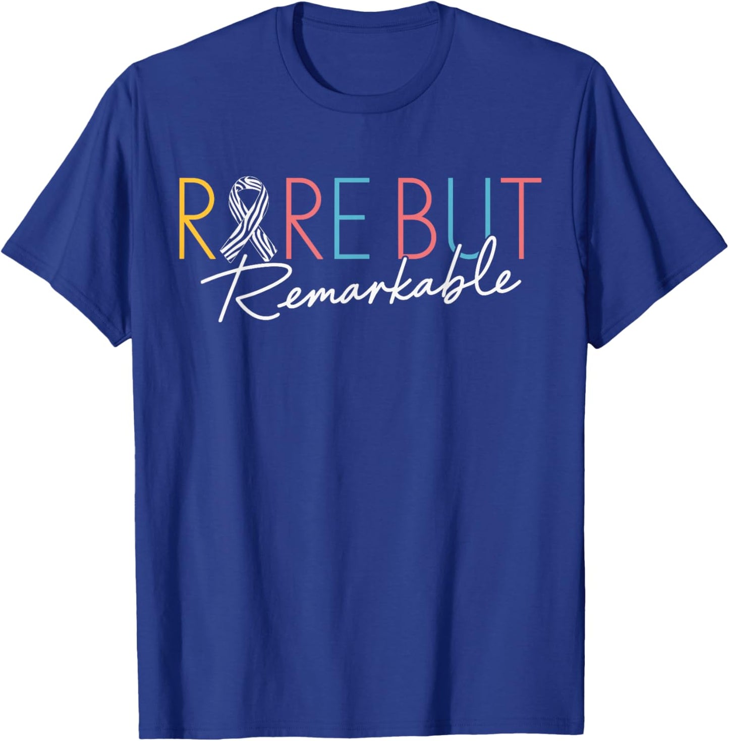 Rare But Remarkable Zebra Ribbon Rare Disease Awareness Day T-Shirt - T-Shirt | Royal