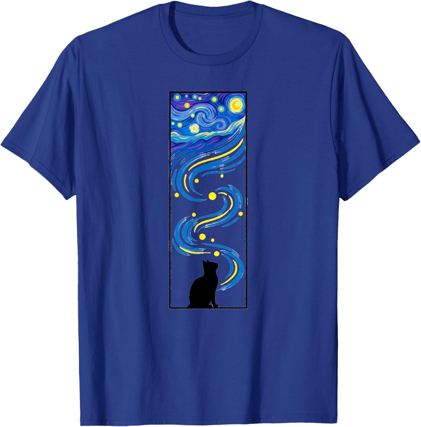Starry Night Flowing Sky Cat Art T-Shirt - T-Shirt | Royal
