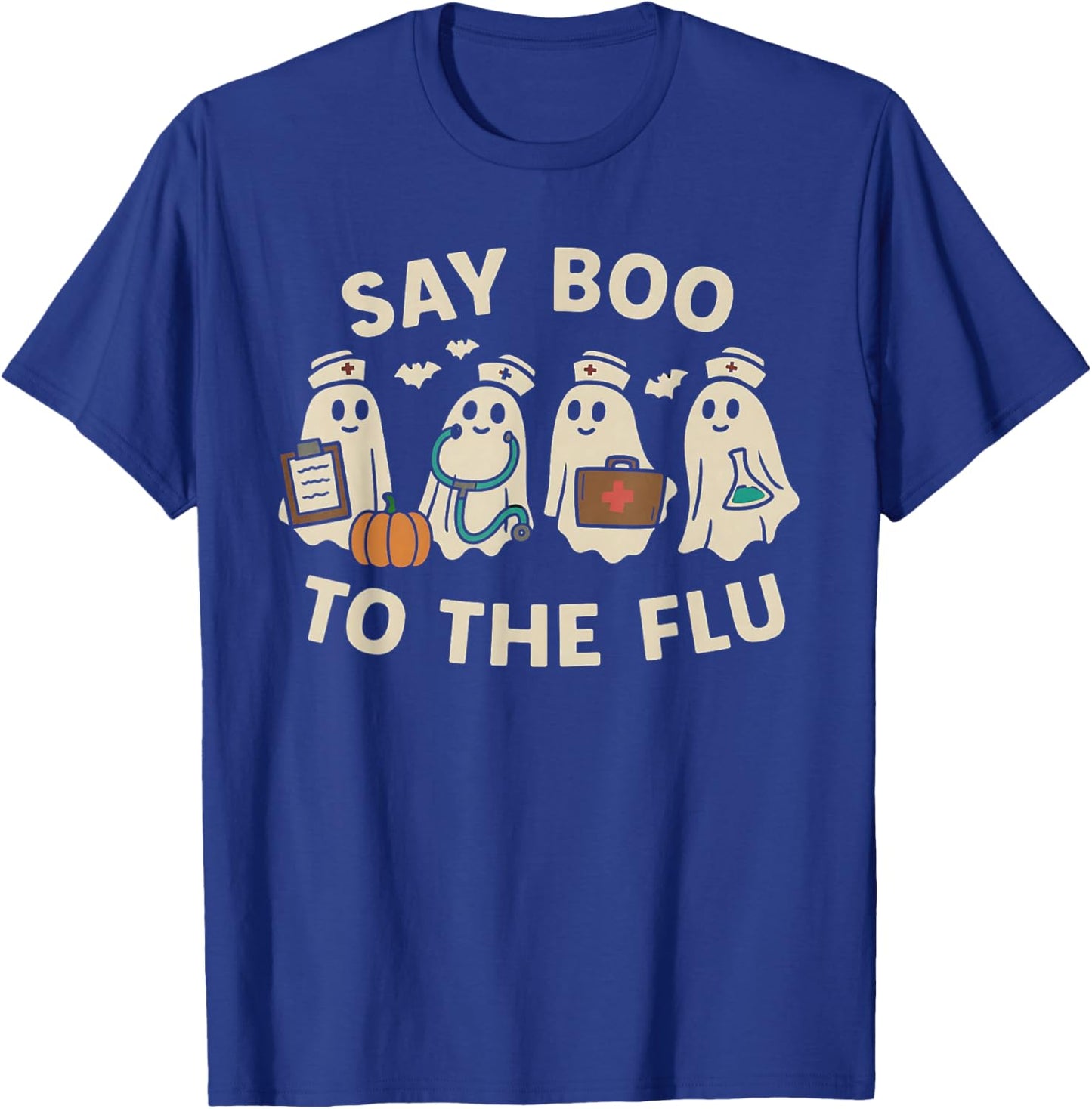 Nurse Halloween Ghost Crew Vaccine Say Boo to The flu T-Shirt - T-Shirt | Royal