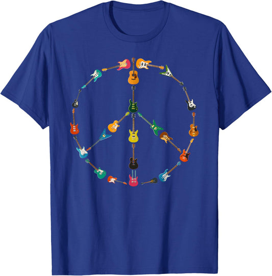 Peace Sign Made of Guitars Music Rock Hippie Men Women Retro T-Shirt - T-Shirt | Royal