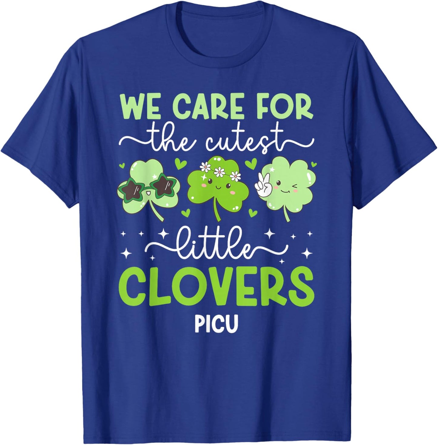PICU Nurse St. Patrick's Day Pediatric ICU Nurse Shamrock T-Shirt - T-Shirt | Royal