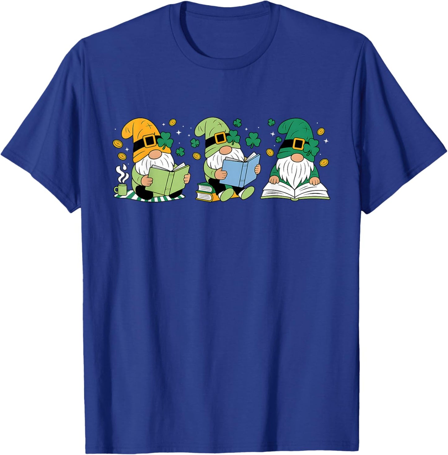 Gnomes Reading Books Teacher St Patricks Day Shamrock Irish T-Shirt - T-Shirt | Royal
