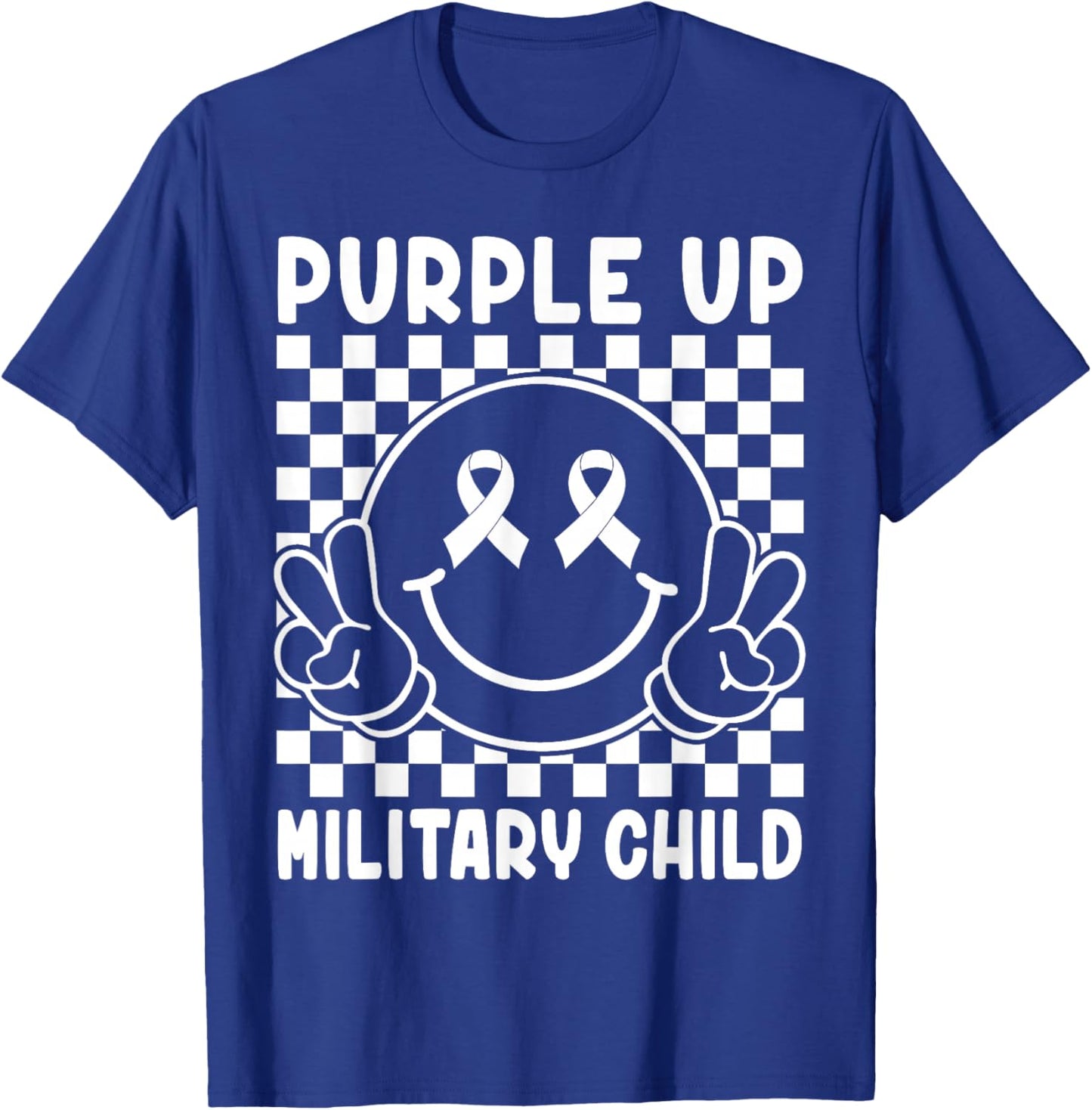 Purple Up for Military Kids Groovy Military Child Month T-Shirt - T-Shirt | Royal