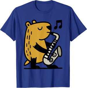 Capybara Playing Saxophone Cartoon Graphic T-Shirt - T-Shirt | Royal
